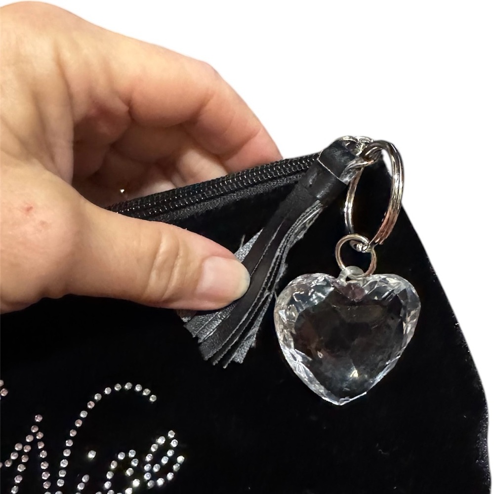 Adorable like new black velvet zipper bag. BLING